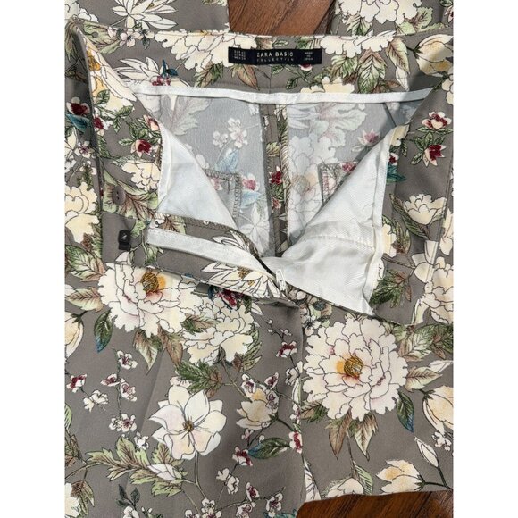 ZARA COLLECTION GRAY WHITE FLORAL STRAIGHT DRESS PANTS S BLOGGER FAV RARE - Picture 6 of 14